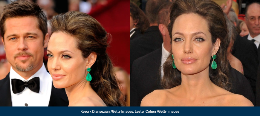 Angelina Jolie wearing Emerald earrings