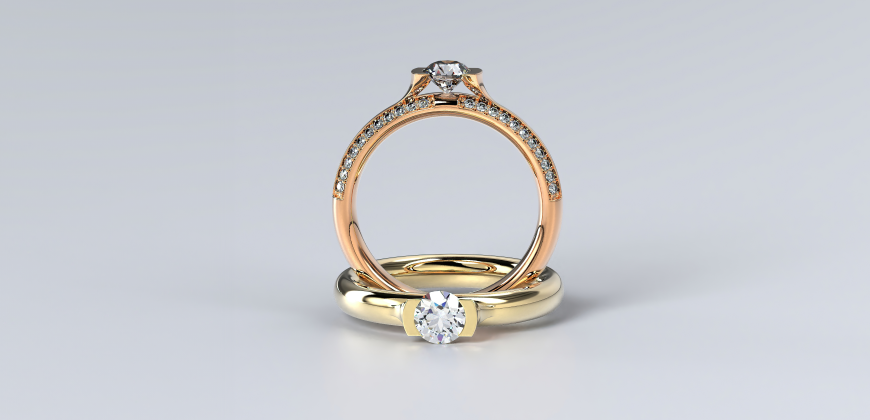 A rose gold and yellow gold ring together