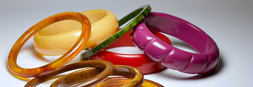 stacks of bakelite bracelets