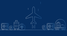 An airplane with other luggage on a navy background