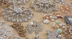flat lay of ornate costume jewelry
